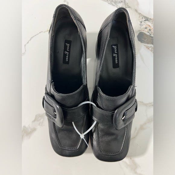 Paul Green ROBIN HEEL SQUARE TOE LOAFER BUCKLE BLACK LEATHER  US-4.5 - Picture 1 of 8